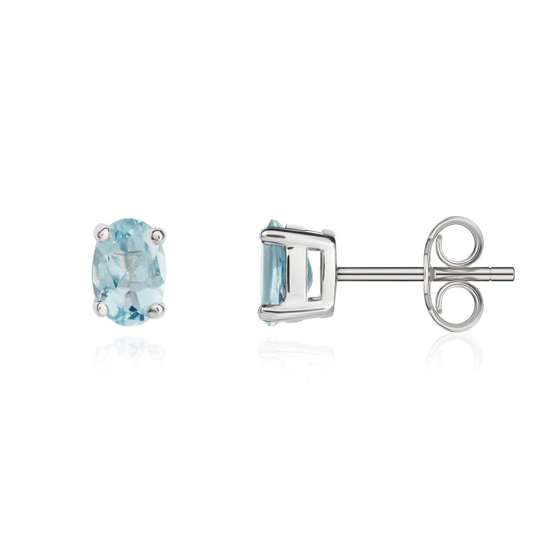 9ct White Gold Oval Natural Aquamarine Claw Stud Earrings — 6x4mm