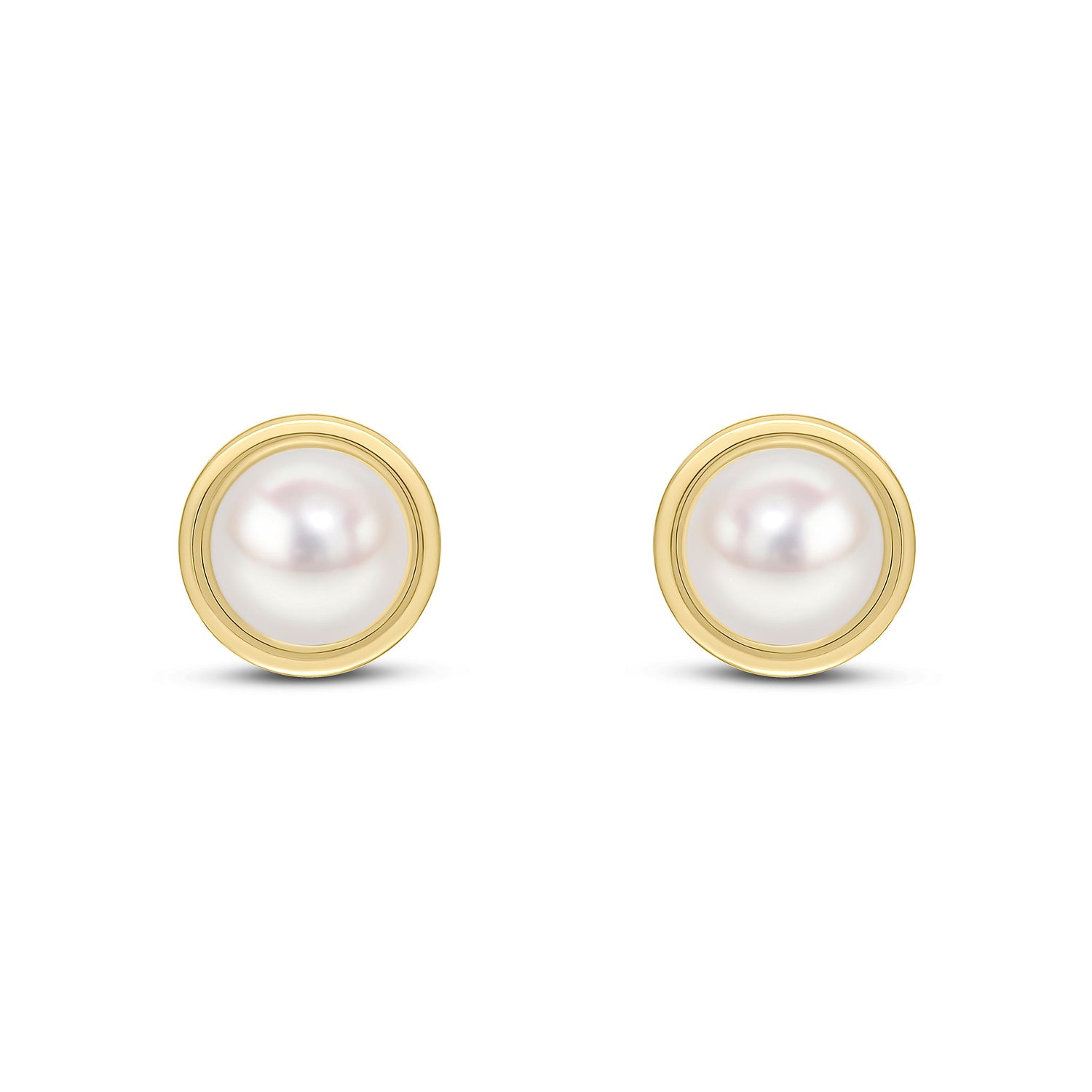 9ct Yellow Gold Natural 7.5mm Freshwater Pearl Rubover Stud Earrings