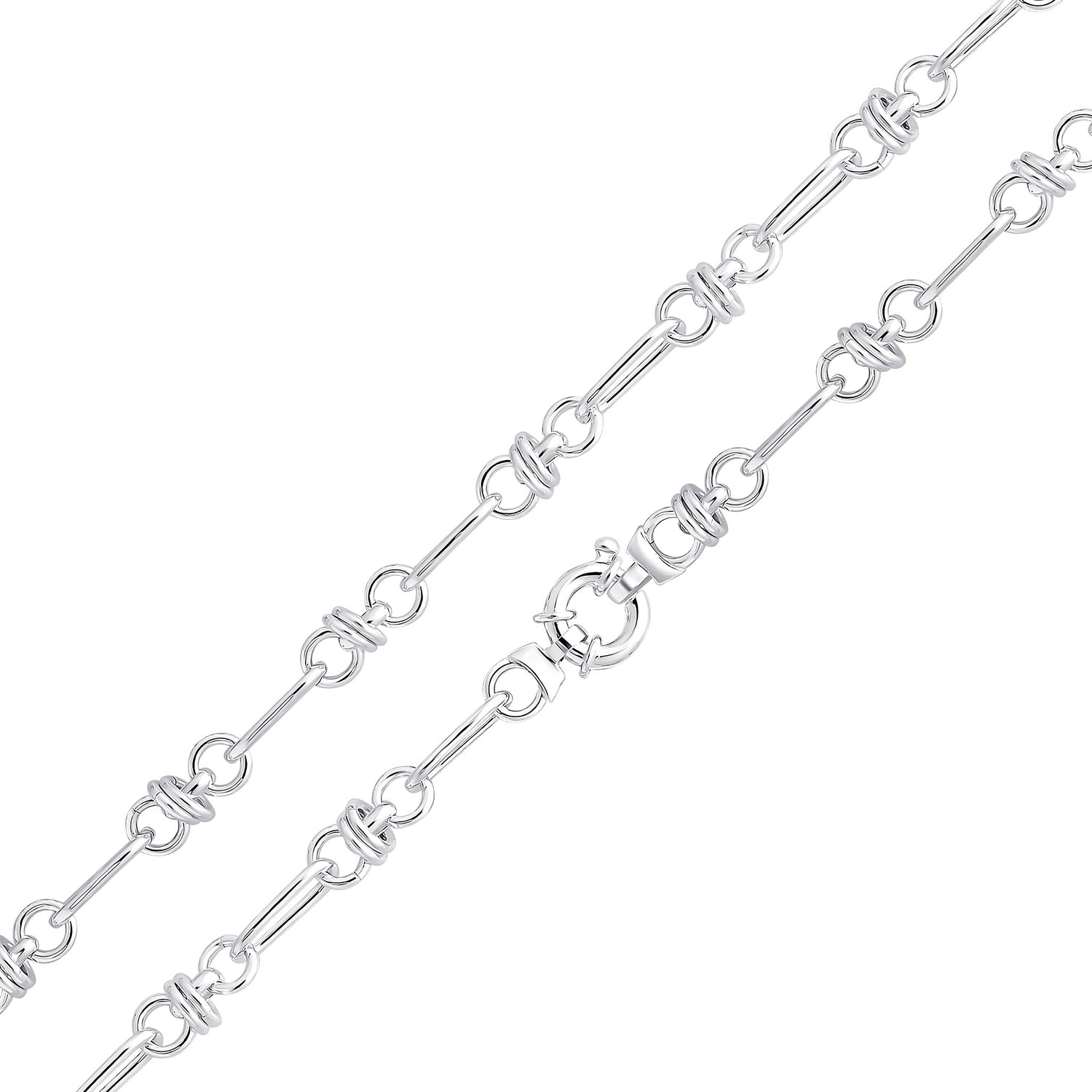 Sterling Silver Handmade Solid 7.5mm Oval Multi Link Bracelet with Bolt Ring