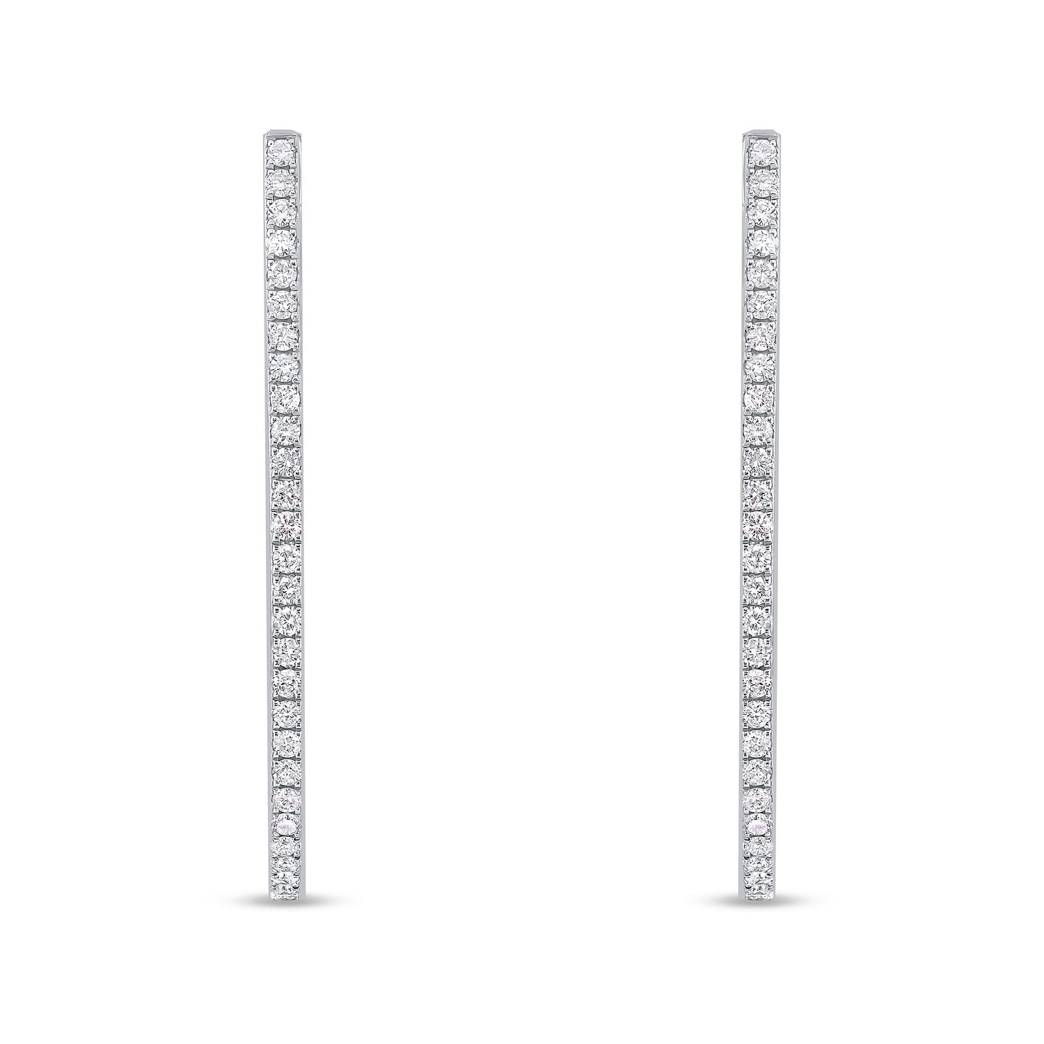 18ct White Gold Round Diamond Claw Set Horseshoe Hoop Earrings —44mm