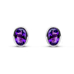 9ct White Gold Oval Natural Amethyst Rubover Stud Earrings — 7x5mm