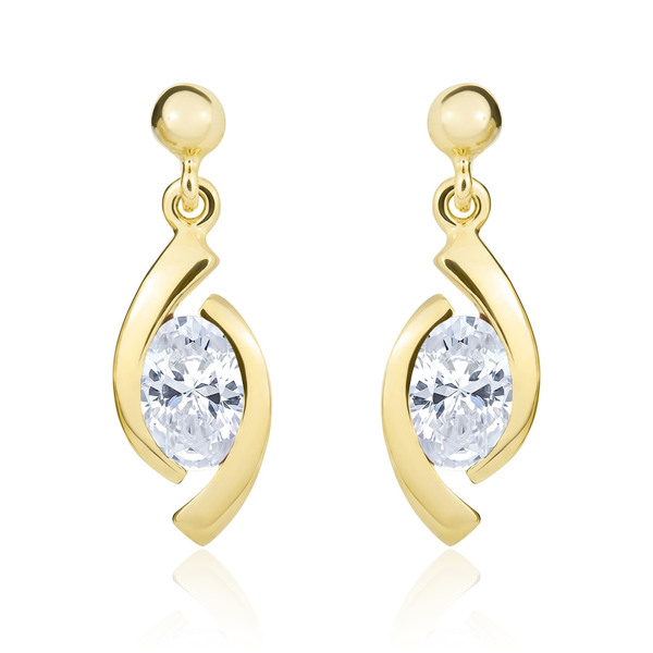 9ct Yellow Gold Oval Cubic Zirconia CZ 'Eye' Drop Earrings — 6x4mm