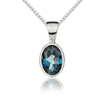 9ct White Gold Oval Natural London Blue Topaz Rubover Pendant — 7x5mm