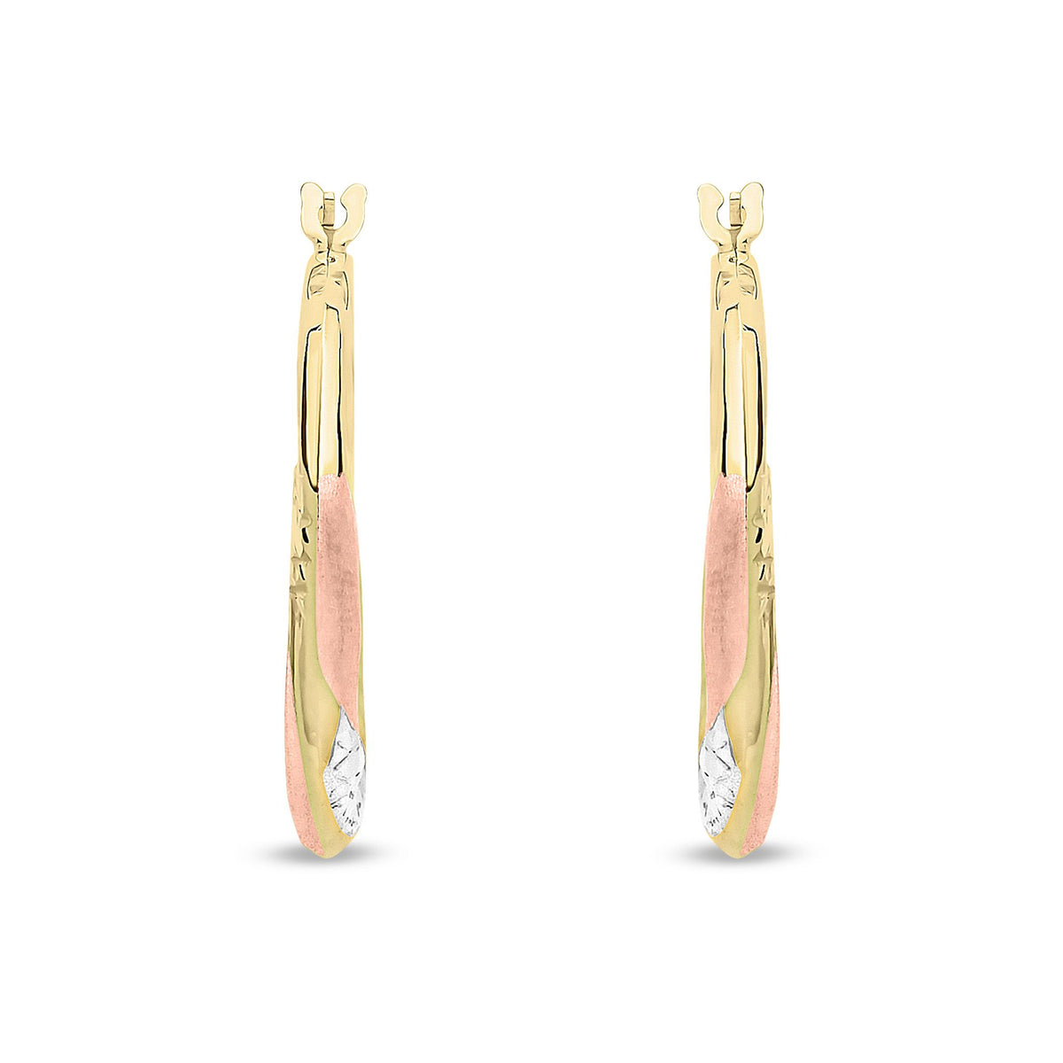9ct Three Tone Gold Twisted Hoop Earrings — 21mm