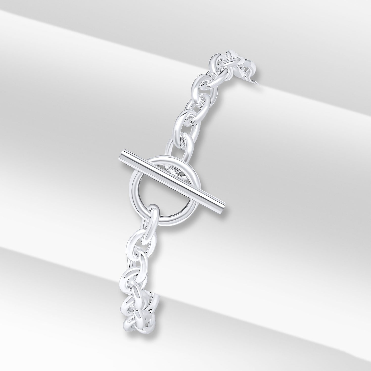 Sterling Silver 6mm Cable Chain T-Bar Bracelet
