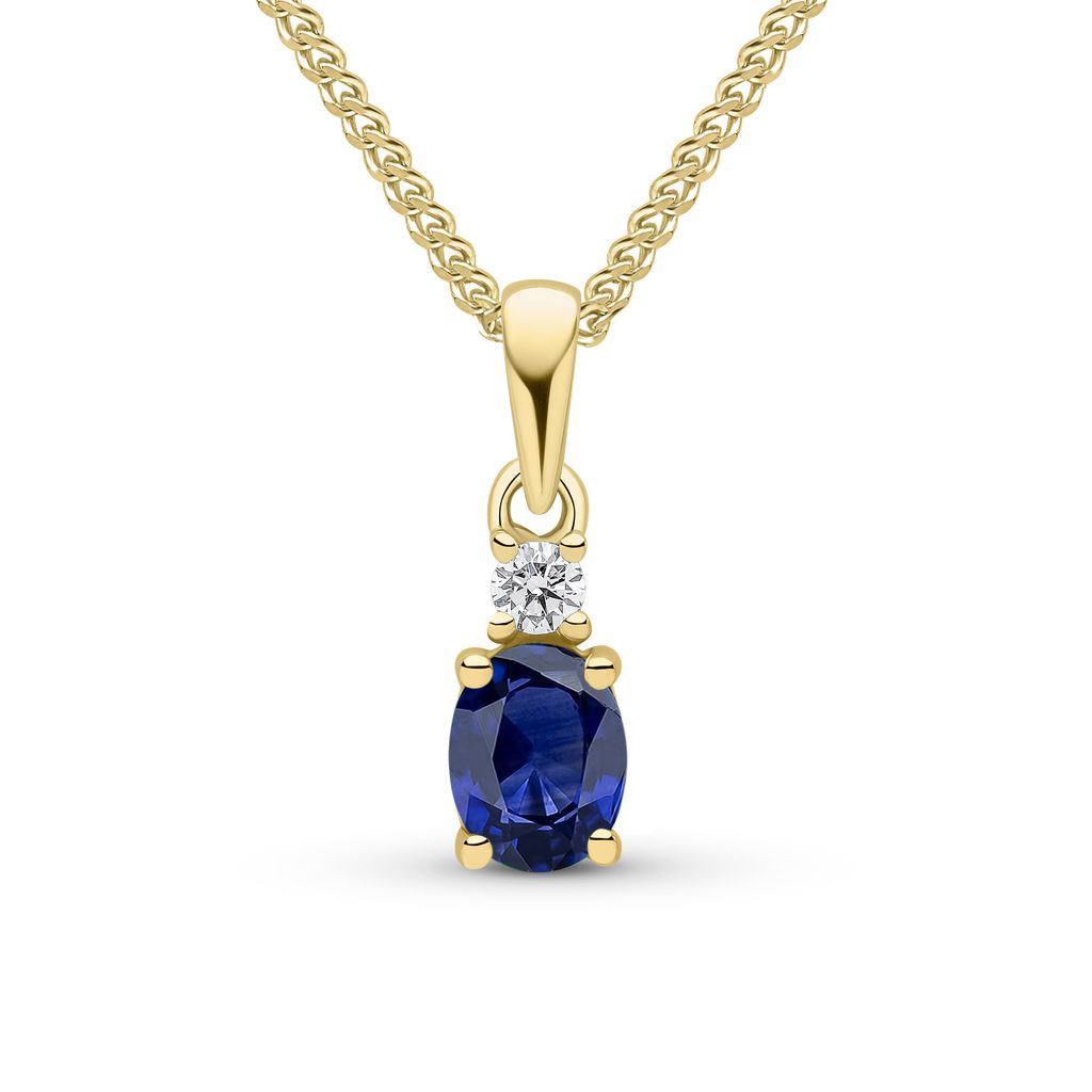 18ct Yellow Gold Oval Natural Sapphire and Round Diamond Two Stone Pendant — 5x4mm