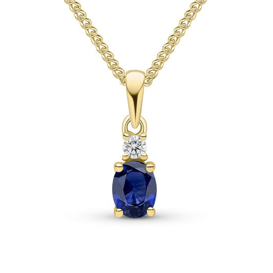 18ct Yellow Gold Oval Natural Sapphire and Round Diamond Two Stone Pendant — 5x4mm
