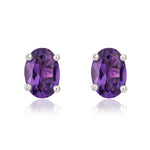 9ct White Gold Oval Natural Amethyst Claw Stud Earrings — 7x5mm