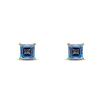 9ct Yellow Gold Square Natural London Blue Topaz Claw Stud Earrings — 5mm