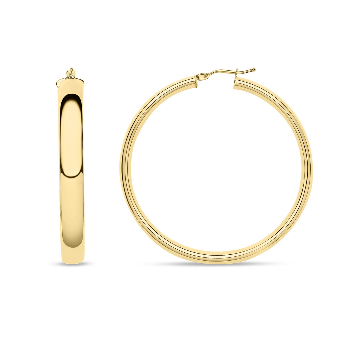 9ct Yellow Gold Round Court Shape Hoop Earrings — 46mm