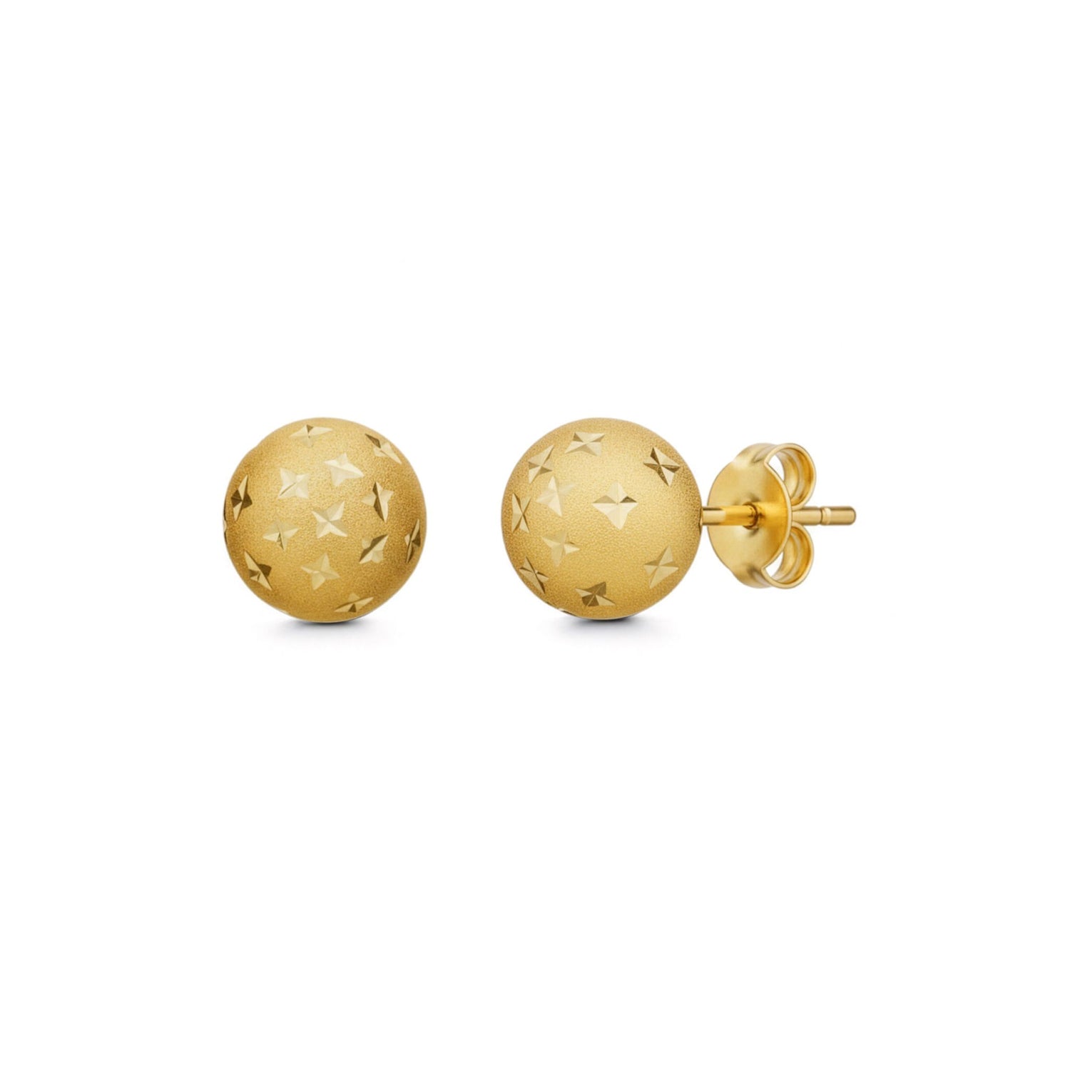 9ct Yellow Gold Star Cut Satin Ball Stud Earrings — 8mm