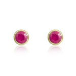 9ct Yellow Gold Round Natural Ruby Rubover Stud Earrings — 3mm
