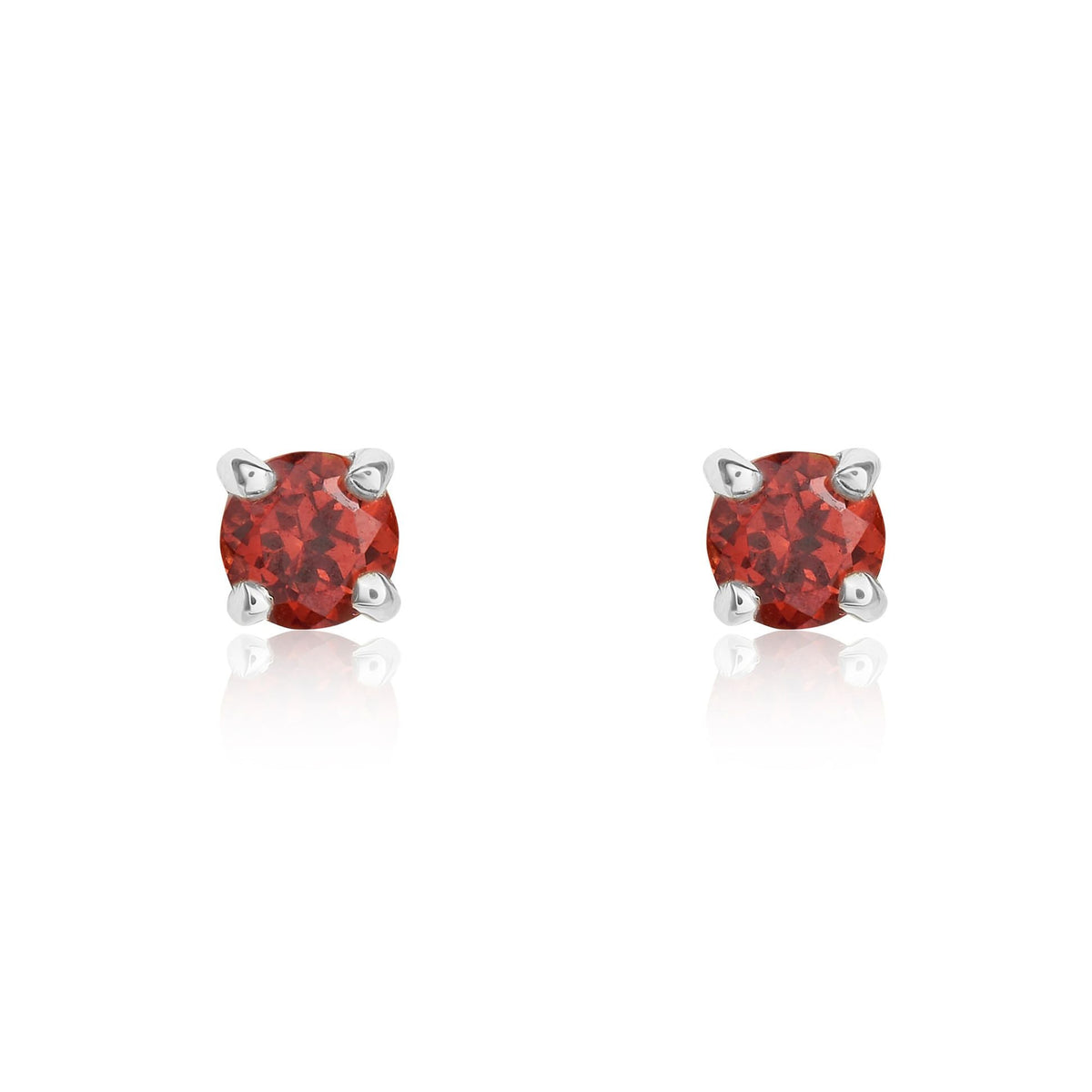 9ct White Gold Round Natural Garnet Claw Stud Earrings — 3mm