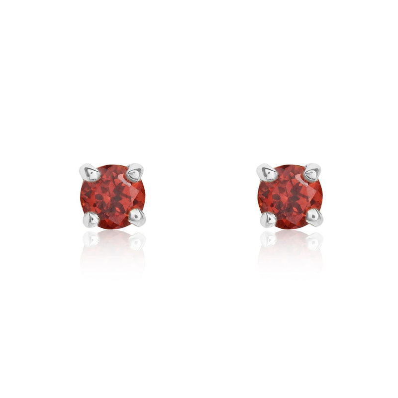 9ct White Gold Round Natural Garnet Claw Stud Earrings — 3mm