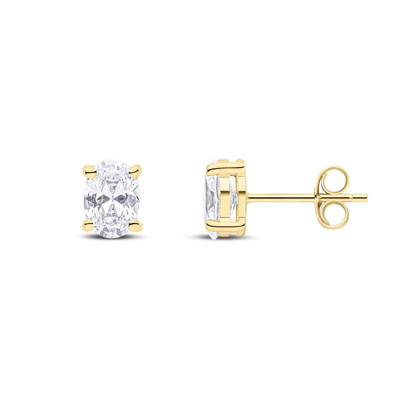 9ct Yellow Gold Oval Cubic Zirconia CZ Stud Earrings — 7x5mm