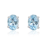 9ct White Gold Oval Natural Aquamarine Claw Stud Earrings — 7x5mm