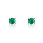 9ct Yellow Gold Round Natural Emerald Claw Stud Earrings — 3mm