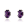 9ct White Gold Oval Natural Amethyst Rubover Stud Earrings — 6x4mm