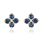 9ct Yellow Gold Round Natural Sapphire Four Stone Cluster Stud Earrings