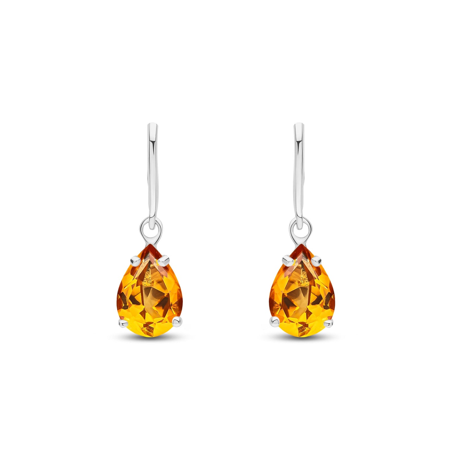 9ct White Gold Pear Shaped Natural Citrine Claw Wire Hook Drop Earrings — 7x5mm