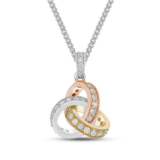 18ct White, Yellow and Rose Gold Natural Grain Set Diamond Knot Pendant —13.5