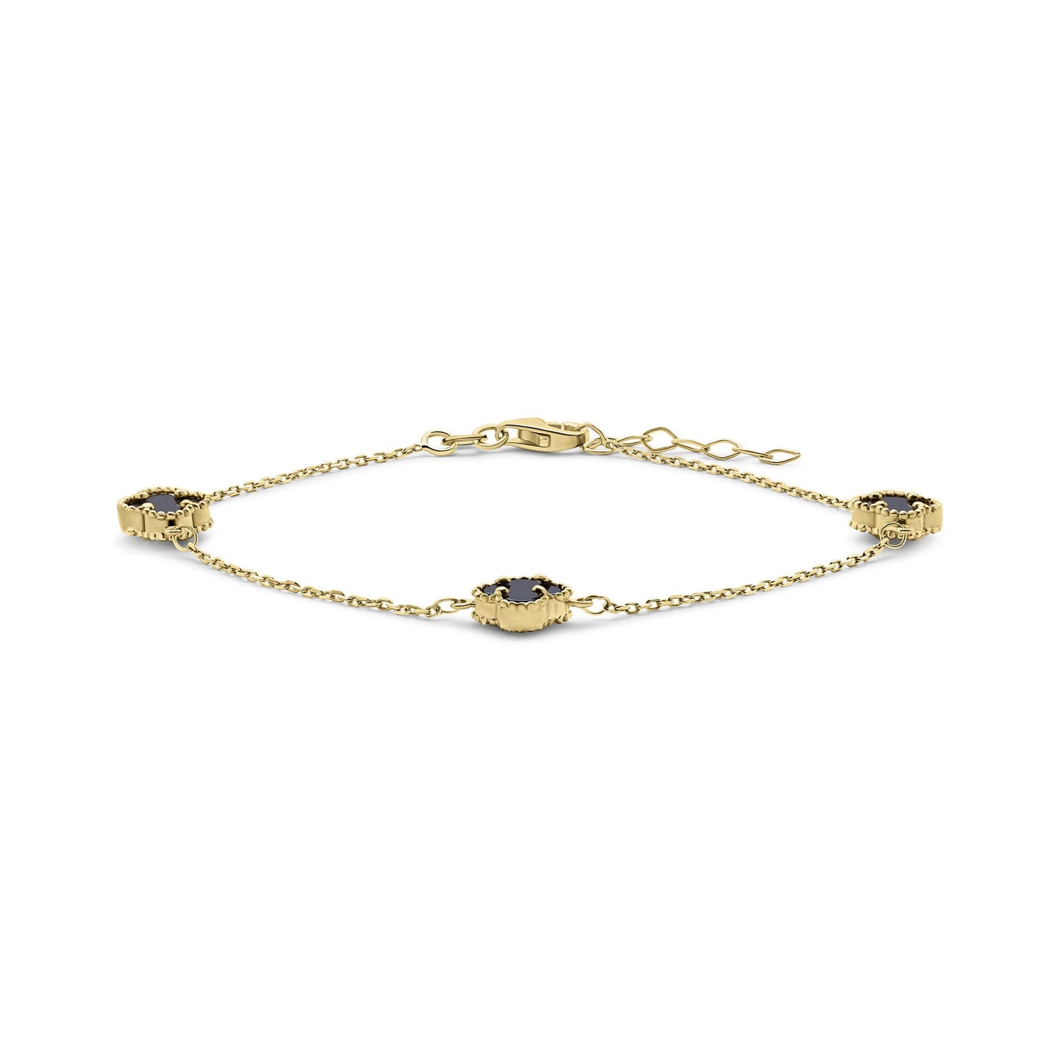 9ct Yellow Gold Black Onyx Cubic Zirconia Quatrefoil Bracelet