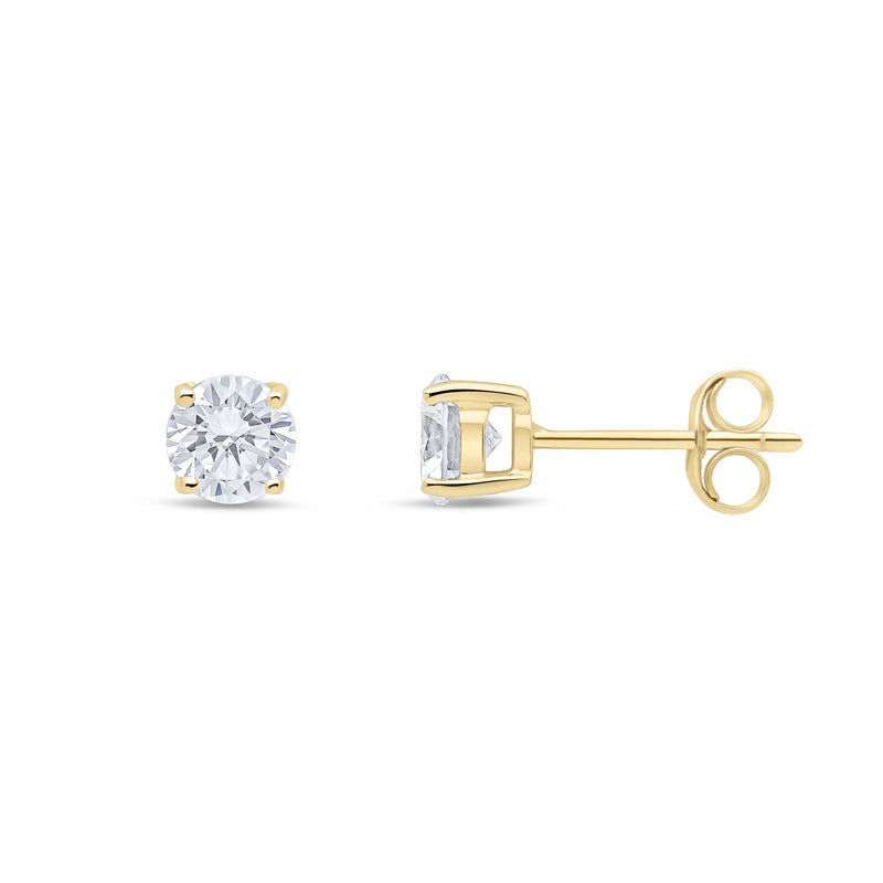 9ct Yellow Gold Round Cubic Zirconia CZ Claw Stud Earrings — 5mm
