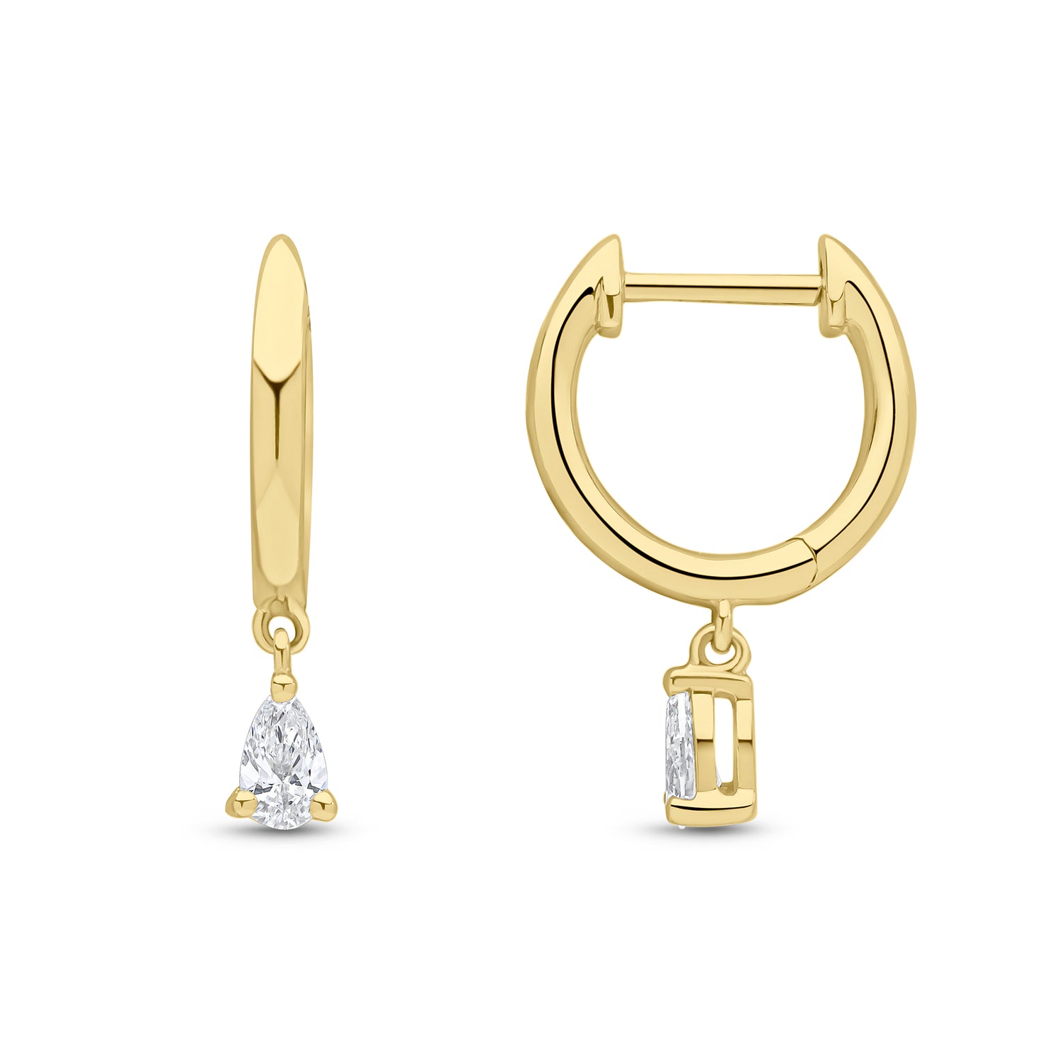 18ct Yellow Gold Hoop Earrings with Pear Shaped Natural Diamond Drops