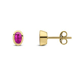 9ct Yellow Gold Oval Natural Ruby Rubover Stud Earrings — 5x3mm