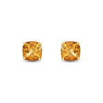 9ct Yellow Gold Cushion Natural Citrine Claw Stud Earrings — 8mm
