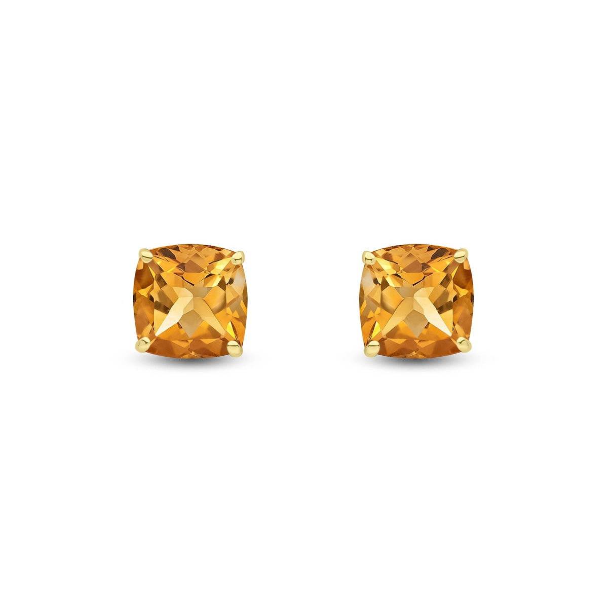 9ct Yellow Gold Cushion Natural Citrine Claw Stud Earrings — 8mm