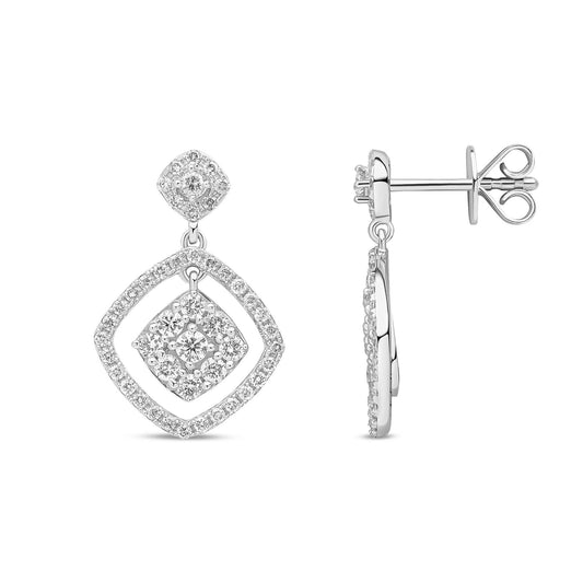 18ct White Gold Natural Diamond Double Halo Drop Earrings