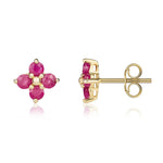 9ct Yellow Gold Round Natural Ruby Four Stone Cluster Stud Earrings