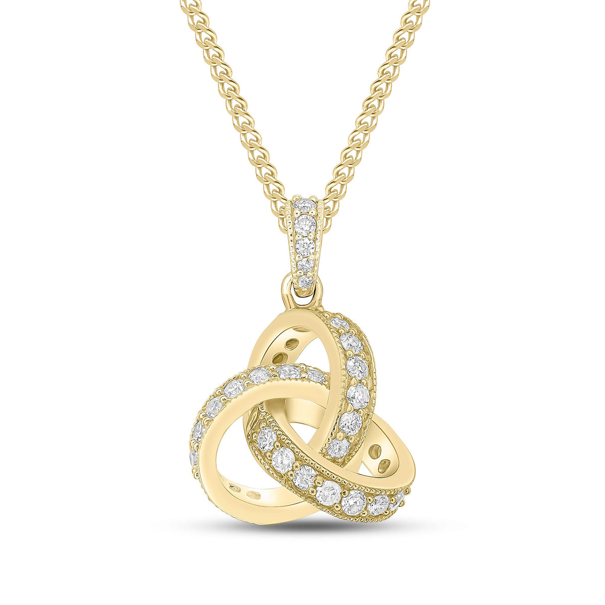 18ct Yellow Gold Diamond Grain Set Knot Pendant with Diamond Set Loop — 13.5mm
