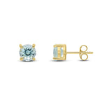 9ct Yellow Gold Round Natural Aquamarine Claw Stud Earrings — 6mm