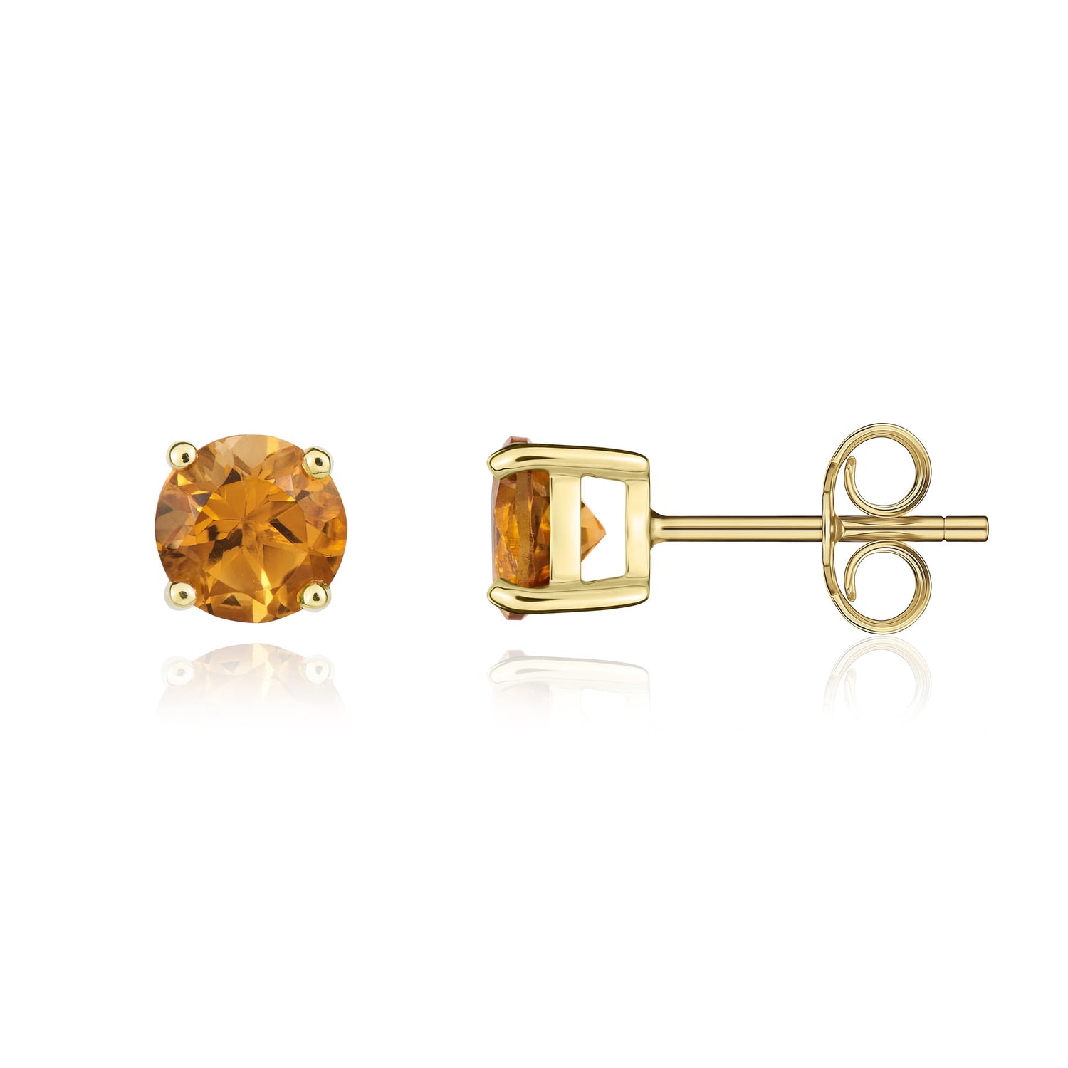 9ct Yellow Gold Round Natural Citrine Claw Set Stud Earrings — 5mm