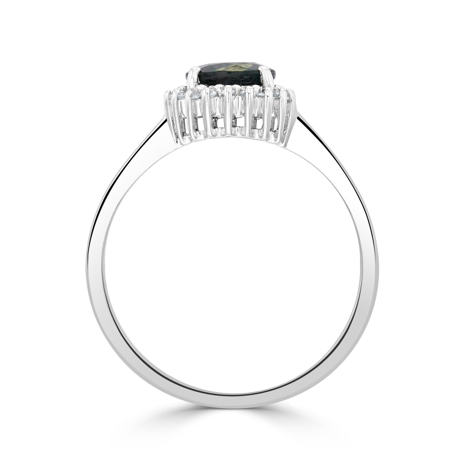 9ct White Gold Round Natural Blue Sapphire and Diamond Cluster Ring — 6mm