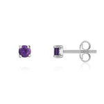 9ct White Gold Round Natural Amethyst Claw Stud Earrings — 3mm