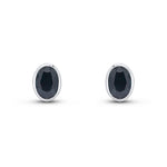 9ct White Gold Oval Natural Sapphire Rubover Stud Earrings — 7x5mm