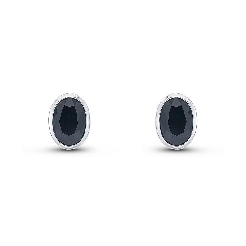 9ct White Gold Oval Natural Sapphire Rubover Stud Earrings — 7x5mm