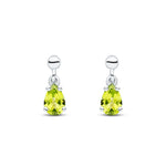 9ct White Gold Pear Shaped Natural Peridot Claw Drop Earrings — 6x4mm