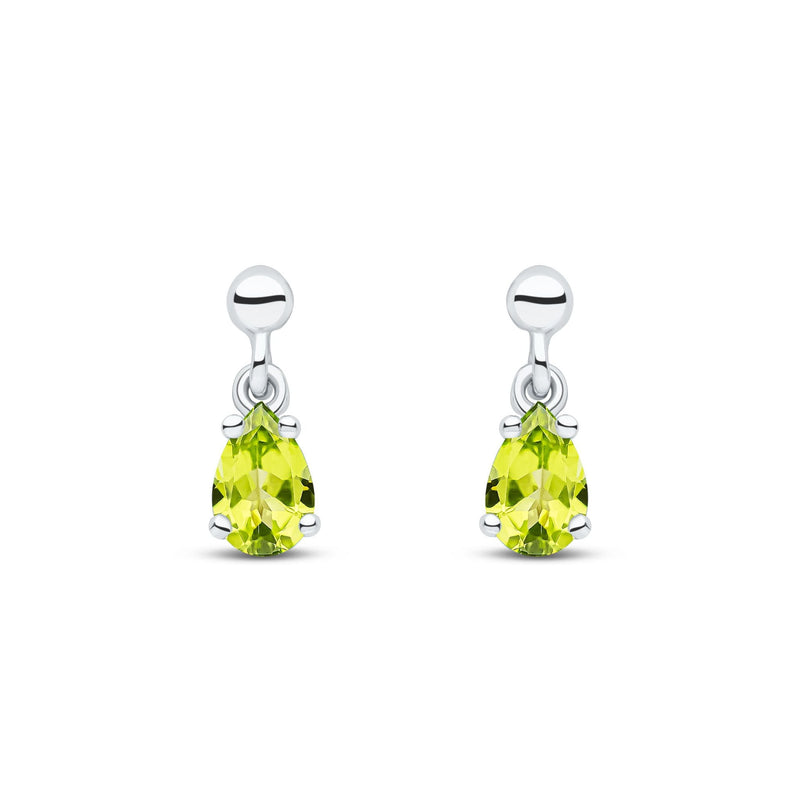 9ct White Gold Pear Shaped Natural Peridot Claw Drop Earrings — 6x4mm