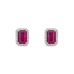 18ct White Gold Octagonal Natural Ruby & Diamond Cluster Stud Earrings — 6x4mm