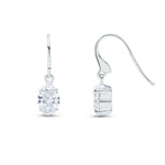 9ct White Gold Oval Cubic Zirconia CZ Claw Hook Wire Drop Earrings — 7x5mm