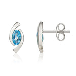 9ct White Gold Oval Natural Swiss Blue Topaz 'Eye' Stud Earrings — 6x4mm