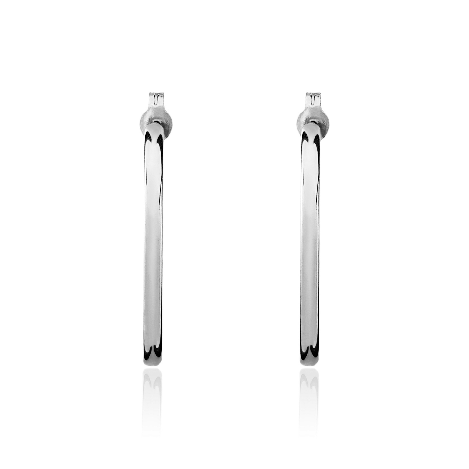 9ct White Gold Oval Hoop Earrings with Peg and Scroll Fittings