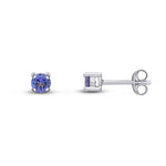 9ct White Gold Round Natural Tanzanite Claw Stud Earrings — 4mm