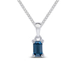 9ct White Gold Octagonal Natural London Blue Topaz Claw Pendant — 5x3mm