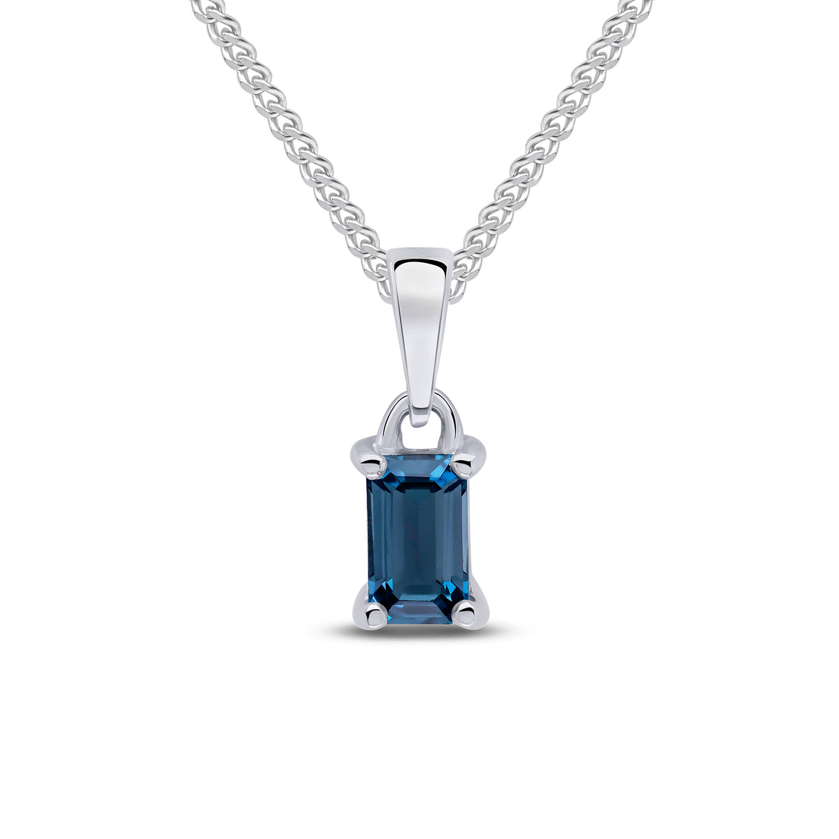 9ct White Gold Octagonal Natural London Blue Topaz Claw Pendant — 5x3mm