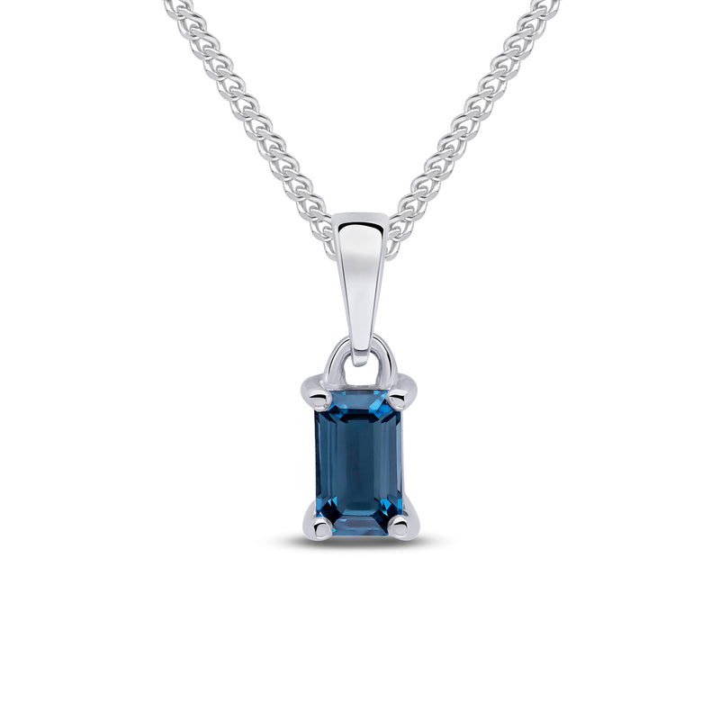 9ct White Gold Octagonal Natural London Blue Topaz Claw Pendant — 5x3mm